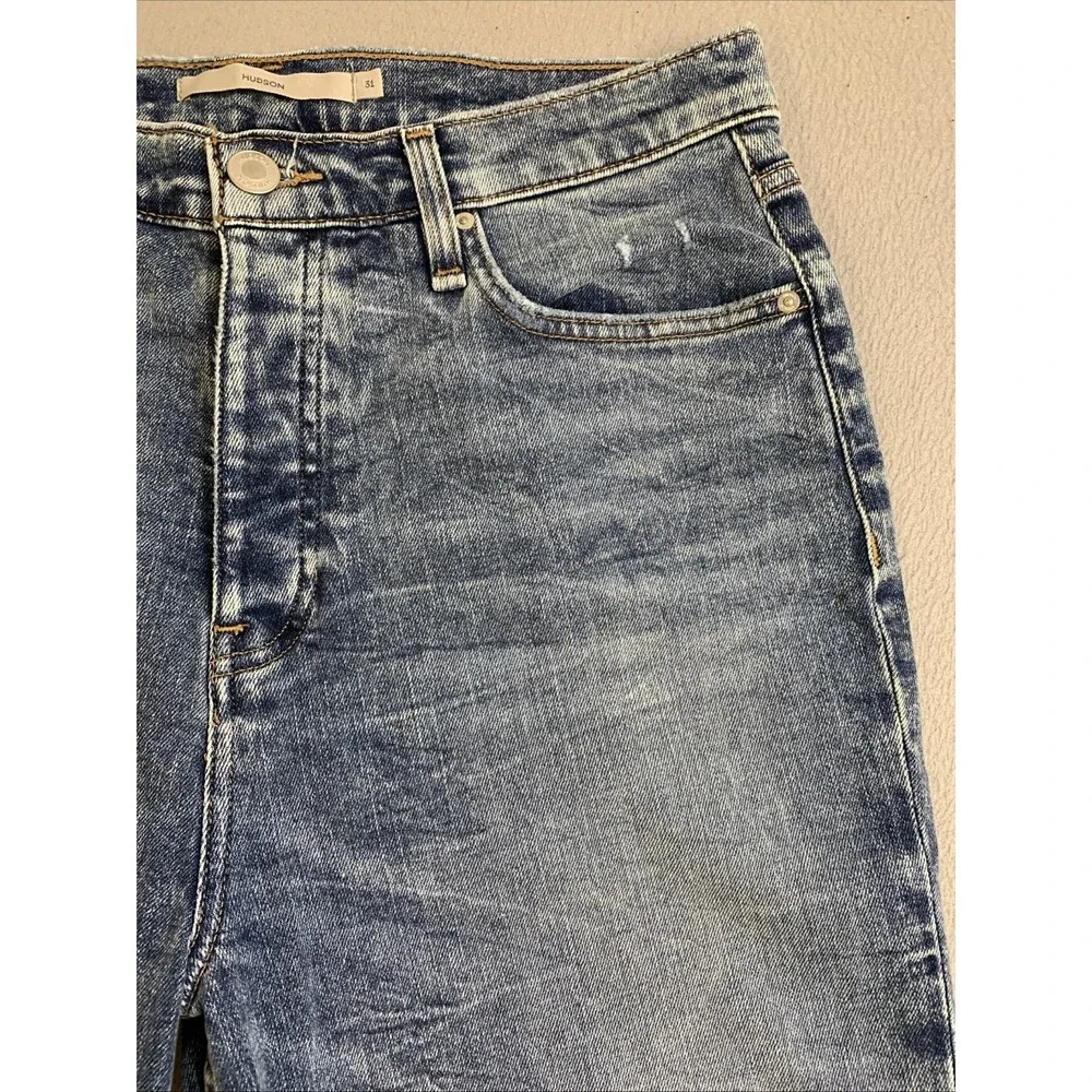 Hudson Holly Jeans Women's Size 31 Blue Denim Distressed‎ Button Fly Raw Hem